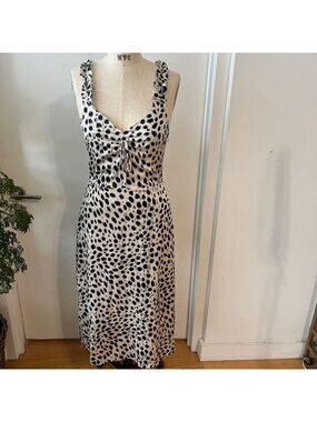 LUCY PARIS Sierra Leopard Animal Print Ruffle Strap V-Neck Midi Dress Size X Sma